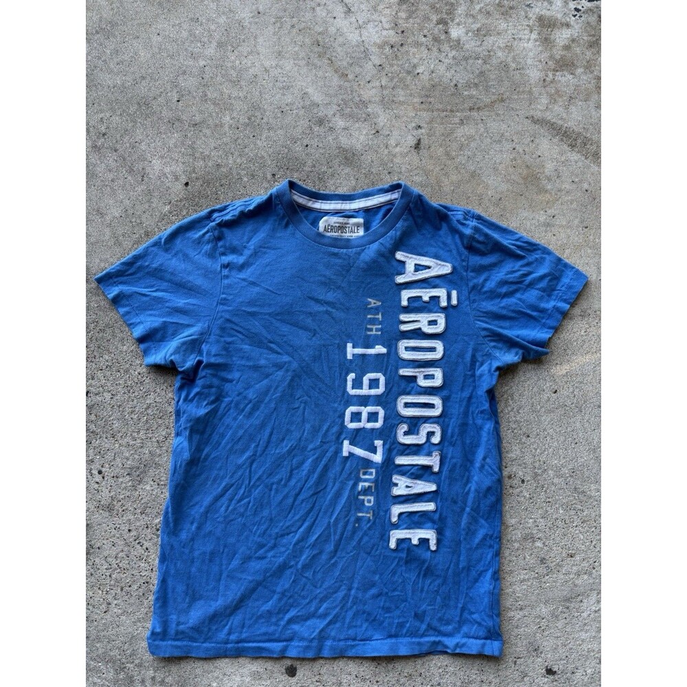 Vintage Aeropostale 1987 T-Shirt XL  Blue with Embroidered Graphic Size MED